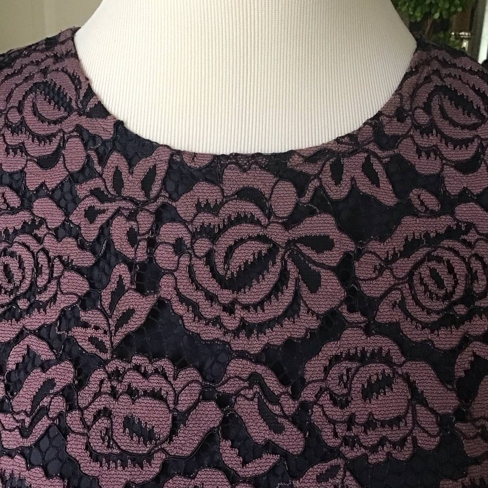 Ann Taylor Floral Lace Overlay Dress SZ 2/XS Navy Lavender 2-PC Top Skirt NEW - Picture 2 of 15